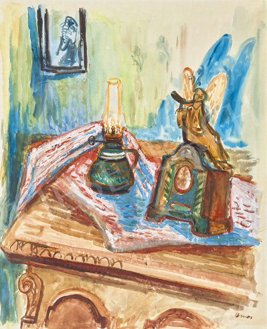  Ámos, Imre - Still Life with Old Clock and with Angel Blowing Shofar | 63st Winter Auction auction / 192 Lot
