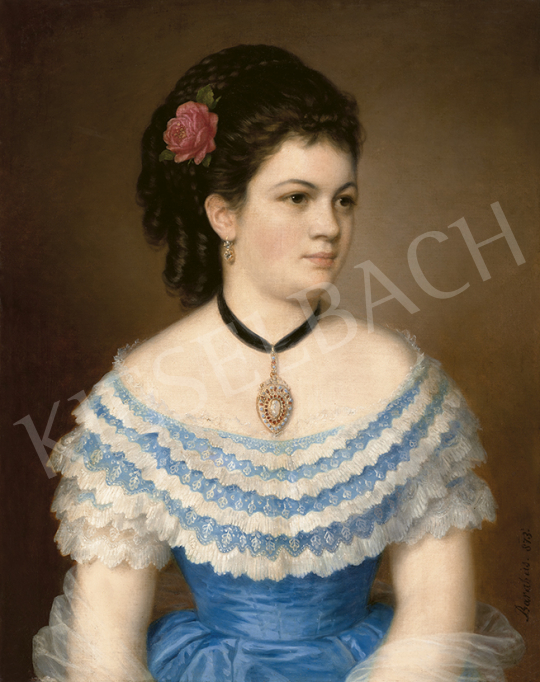 Barabás Miklós - Fiatal nő kék selyemruhában, 1873 | 63. Téli Aukció aukció / 199 tétel