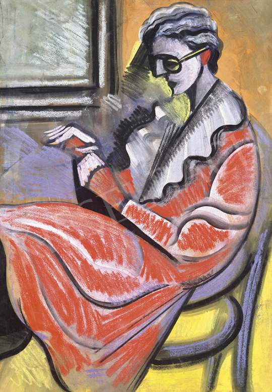  Scheiber Hugó - Nő piros ruhában (Thonet széken) | 63. Téli Aukció aukció / 215 tétel