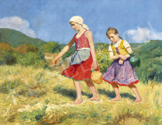  Glatz Oszkár - Kislányok a napsütéses dombon, 1919 | 63. Téli Aukció aukció / 227 tétel