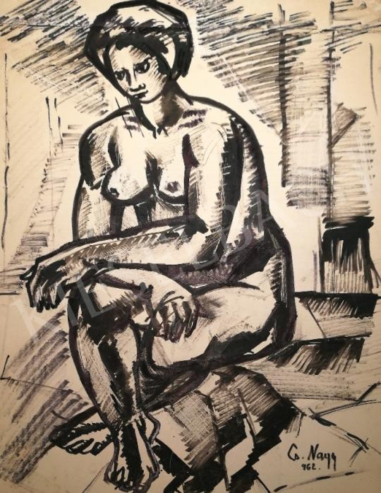  Cs. Nagy, András - Sitting female nude, 1962 painting