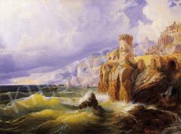  Agricola, Eduard - Italian Seashore with a Castle 