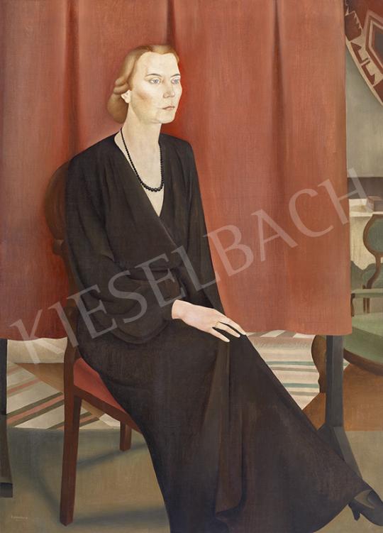 Basilides Barna - Hölgy gyöngysorral, 1946 festménye