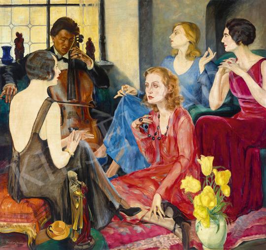 Bardócz Árpád - Szalonban (Házi koncert, gordonka), 1931 festménye