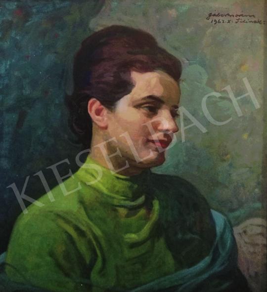  Gábor, Móric - Lady in apple green dress (Lili), 1962 painting