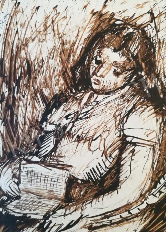 Berény Róbert - Leány könyvvel festménye