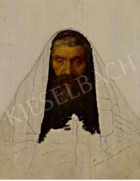  Kaufmann Izidor - A rabbi tanulmánya imaköpennyel a fején festménye
