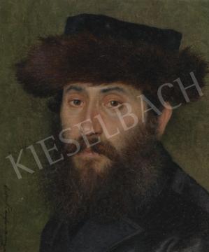  Kaufmann Izidor - Férfi portré szőrmeszegélyes kalapban festménye