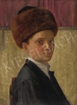  Kaufmann Izidor - Fiatal fiú portréja a Tóra függöny előtt festménye