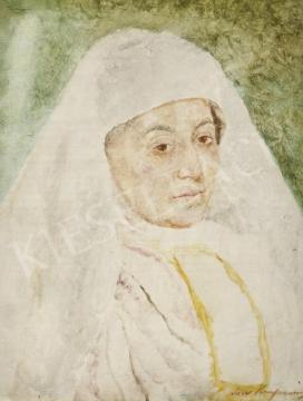  Kaufmann Izidor - Fehér kendős női portré festménye