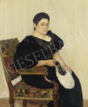  Kaufmann Izidor - Ülő női portré legyezővel, a bankár felesége festménye