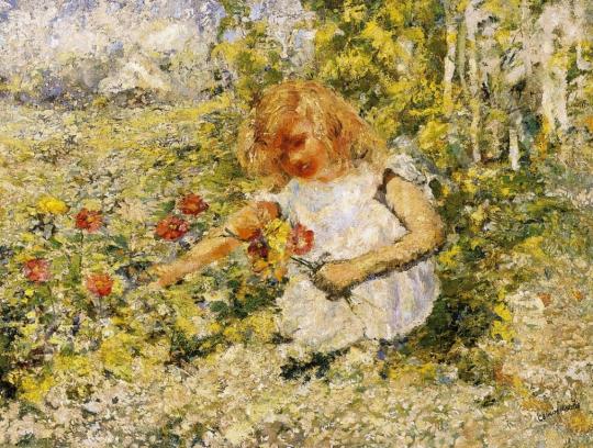  Csikós, Miklós - Little Girl Gathering Flowers | 6th Auction auction / 34 Lot