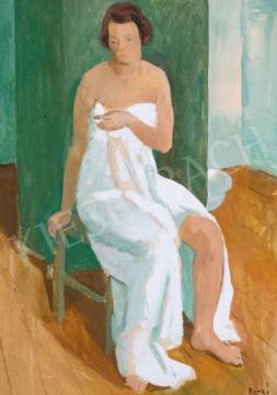  Patkó Károly - Nő fehér törölközőbe burkolózva festménye