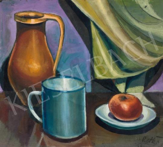  Patkó, Károly - Still Life with Apple and Jug (Reverse: Portrait of a Man) painting