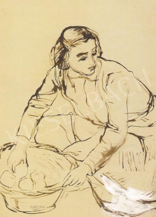  Szabó Ákos - Guggoló lány tanulmány, 1955 festménye