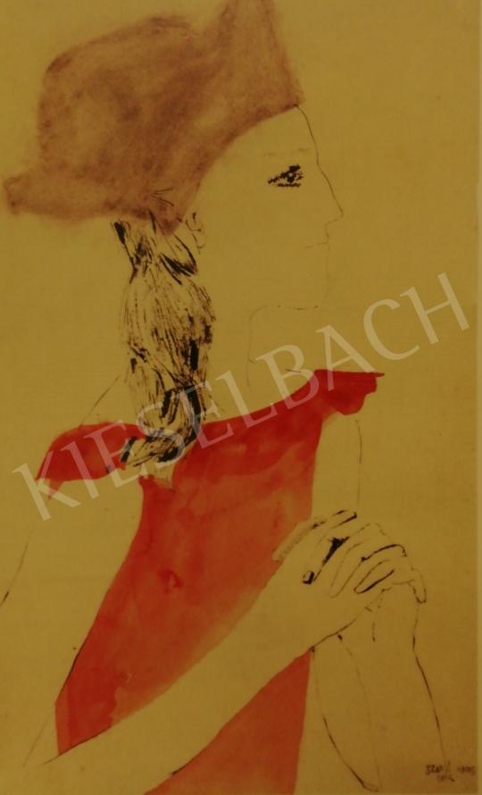  Szabó Ákos - Vörös ruhás kislány, 1958 festménye