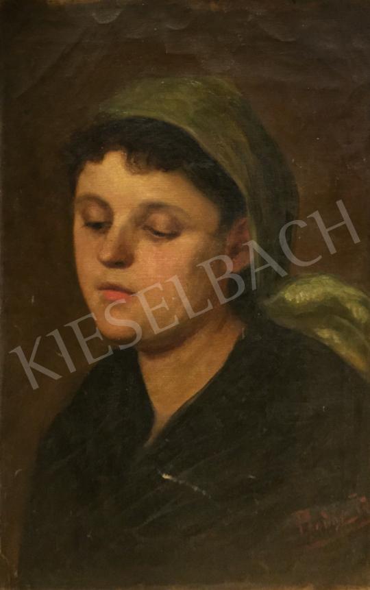 Eladó  Bodor Ida - Zöld fejkendős lány portréja festménye