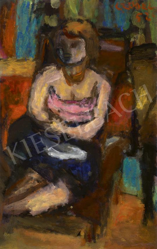  Czóbel, Béla - Girl Sitting in an Armchair (The Blue Skirt), 1952 painting