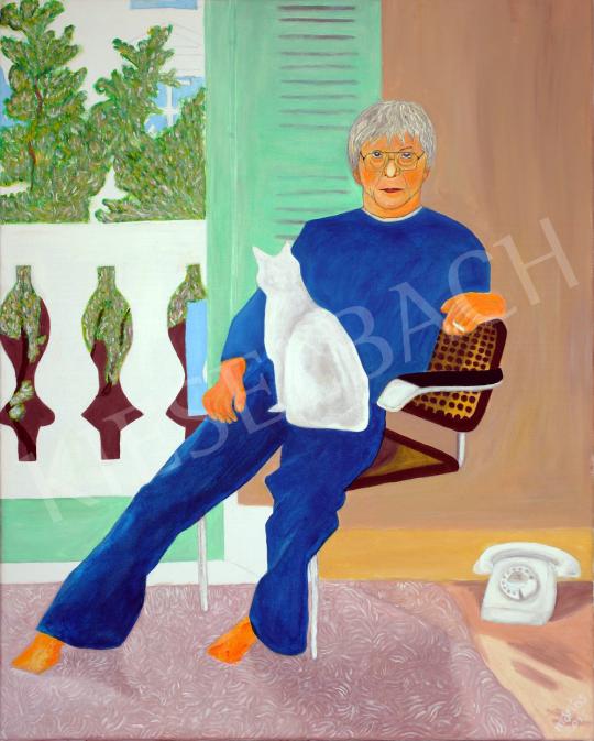 Eladó  drMáriás - Pándy András cicával David Hockney műtermében, 2015 festménye