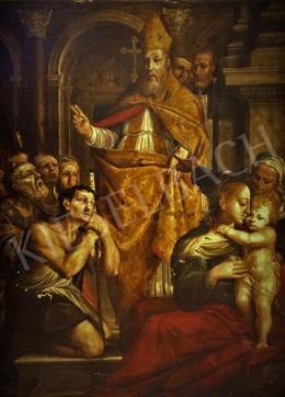  Ismeretlen lombardiai festő, 17. század - Zarándokoknak áldást osztó püspök 