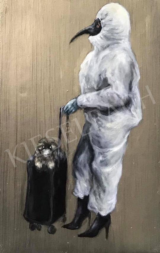  Verebics Ágnes - Vírusdoktornő domina pincsivel, 2020 festménye