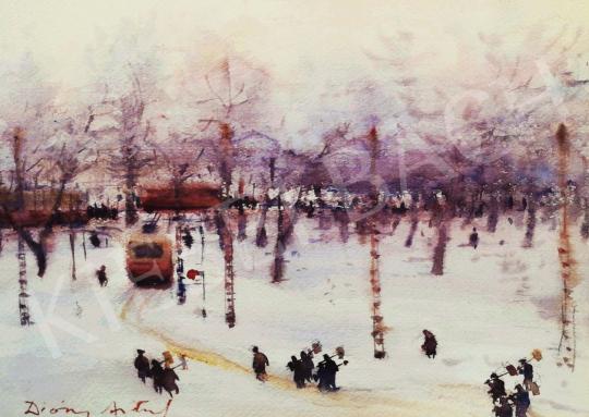 Diósy, Antal (Dióssy Antal) - City Park - Snow Workers painting