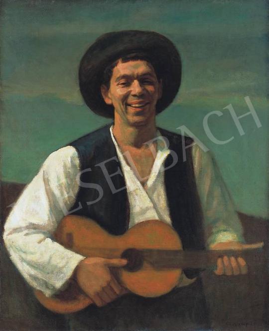 For sale  Czigány, Dezső - Self-Portrait with Guitar 's painting