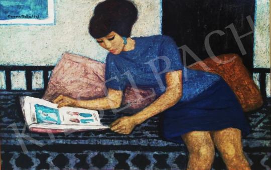  Czene, Béla jr. - Erzsi is reading (Lady in Blue Dress) painting