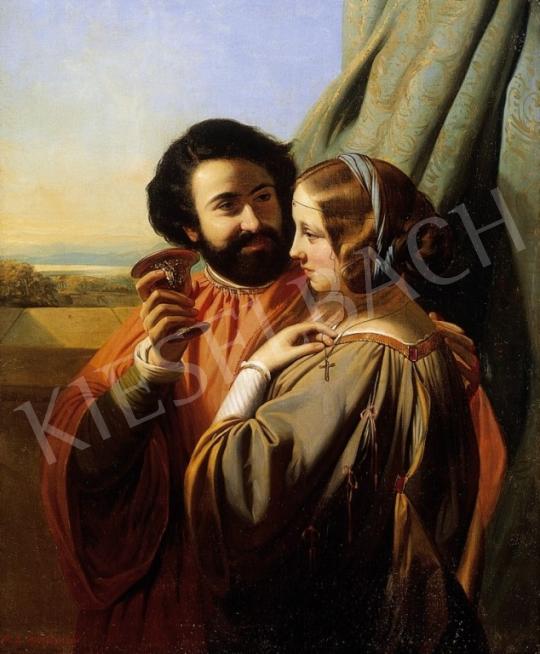 Unknown German painter, 1850 körül (Heinrich  - Lovers in Italian Landscape | 6th Auction auction / 151 Lot