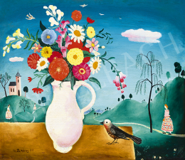 Pekáry, István - Flower Still-Life with Little Bird, 1930 