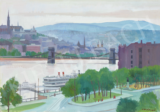 Mácsai, István - Budapest with the Chain Bridge and Petőfi Statue, 1960's | 64st Autumn Auction auction / 60 Lot