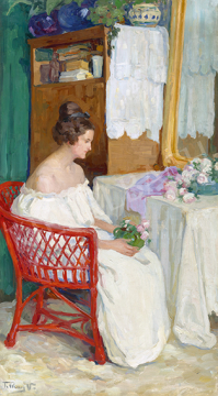 Telkessy Valéria - Lány virágokkal (A piros szék), 1910-es évek | 64. Őszi Aukció aukció / 67 tétel