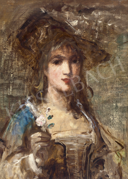Bruck Lajos - Kalapos párizsi lány virággal | 64. Őszi Aukció aukció / 81 tétel