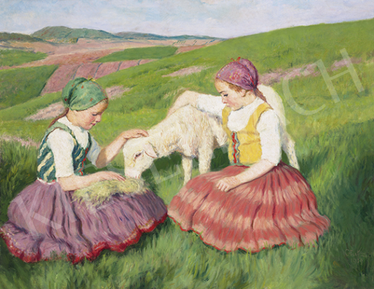  Glatz, Oszkár - Little Girls with Lambkin, 1939 | 64st Autumn Auction auction / 89 Lot
