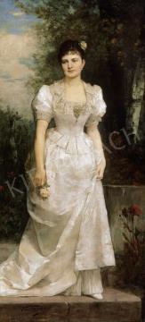 Vastagh György - Virágot tartó hölgy, fehér selyemruhában | 6. Aukció aukció / 187 tétel