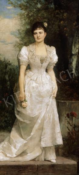 Vastagh, György - White - Dressed Lady Holding a Flower 