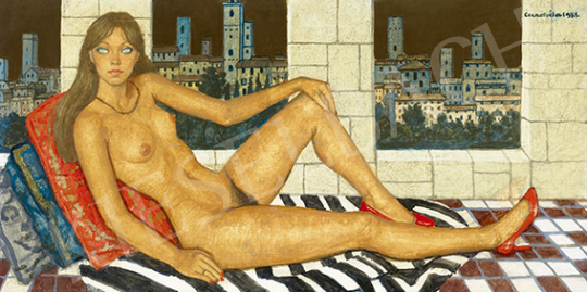  Czene, Béla jr. - Nude in front of San Gimignano | 64st Autumn Auction auction / 133 Lot