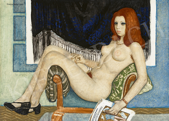  Czene Béla - Lány divatlappal, 1970 | 64. Őszi Aukció aukció / 157 tétel