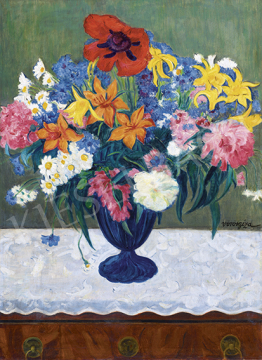  Vörös Géza - Liliomos virágcsendélet kék vázában | 64. Őszi Aukció aukció / 182 tétel