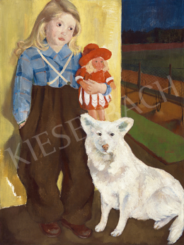 Várkonyi Ferenczy László - Kislány babával és kutyával (Pajtások), 1935 
