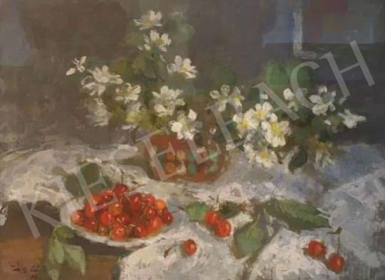 For sale Tóth B. László - Table Still Life with Flowers and Cherries, 1971 's painting