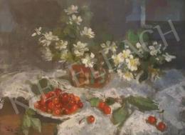 Tóth B. László - Table Still Life with Flowers and Cherries, 1971 