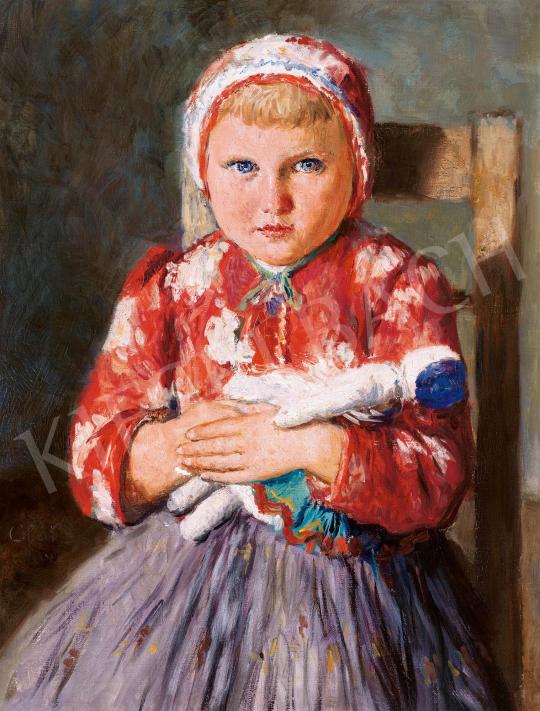  Glatz, Oszkár - Girl with Blue Eyes with a Doll painting