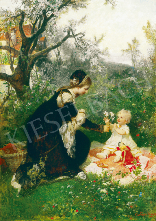 Liezen-Mayer, Sándor - In the Garden (Mother’s Love), c. 1870 painting