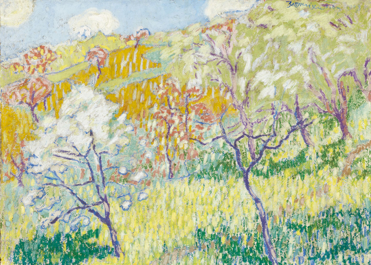 Boromisza, Tibor - Trees in Bloom on the Hillside (Spring in Baia Mare), 1908 painting