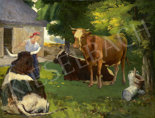  Vaszary János - Napsütéses kertben (Lait Frais), 1894 körül festménye