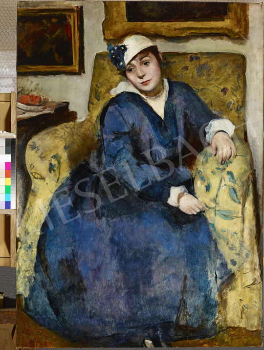 Hatvany Ferenc - Kalapos hölgy fotelben a Hatvany-villában, 1915 festménye
