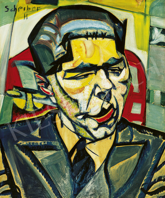  Scheiber, Hugó - Expressive Male Portrait with Phone (Pünkösti, Andor), c. 1925 painting