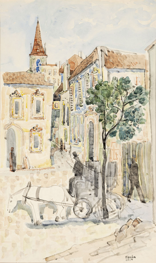 For sale  Kádár, Béla - Street Scene with Cab, 1940’s 's painting