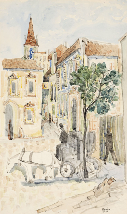  Kádár, Béla - Street Scene with Cab, 1940’s 